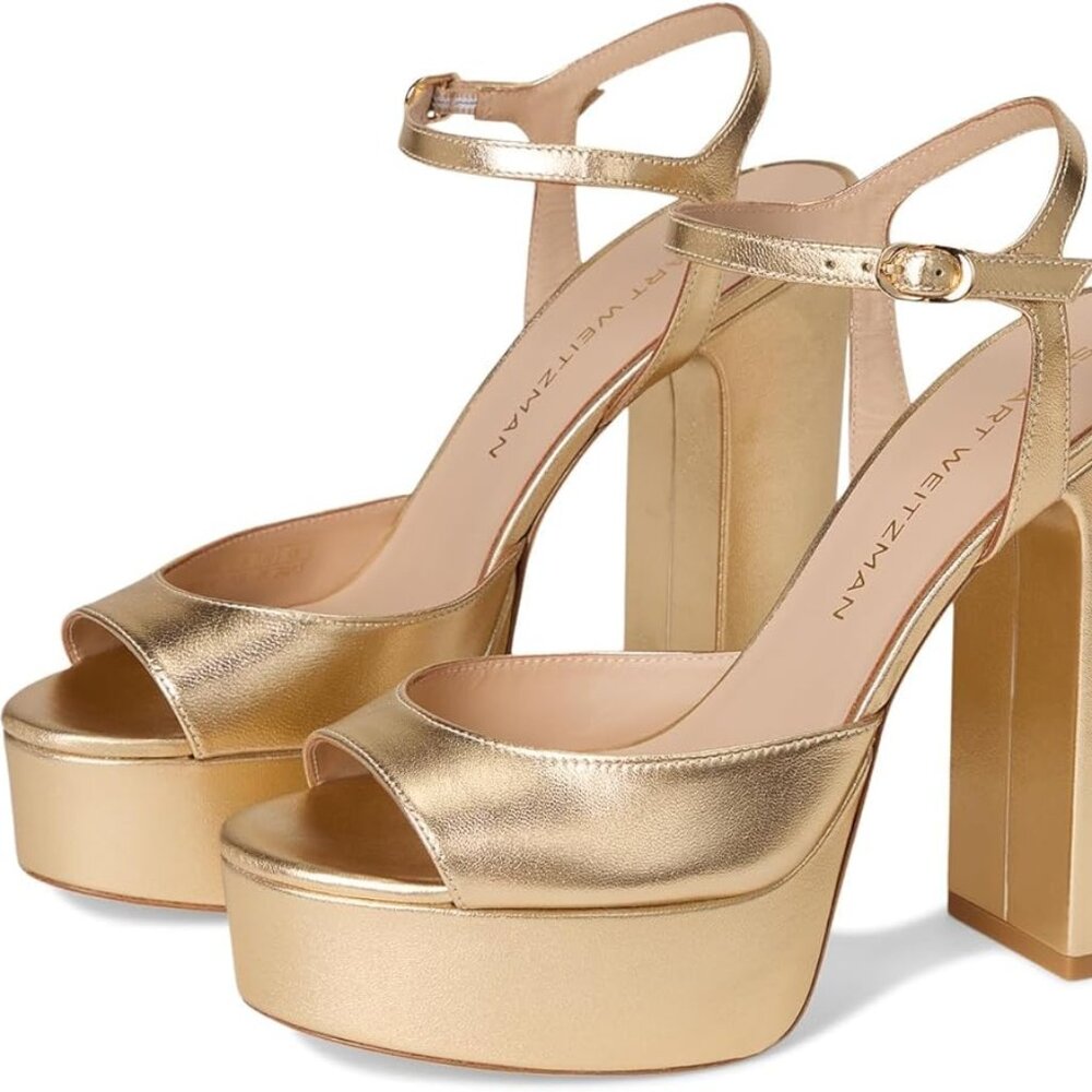 Stuart Weitzman Dayna Platform Sandals  Metallic Gold Golden  Size 6